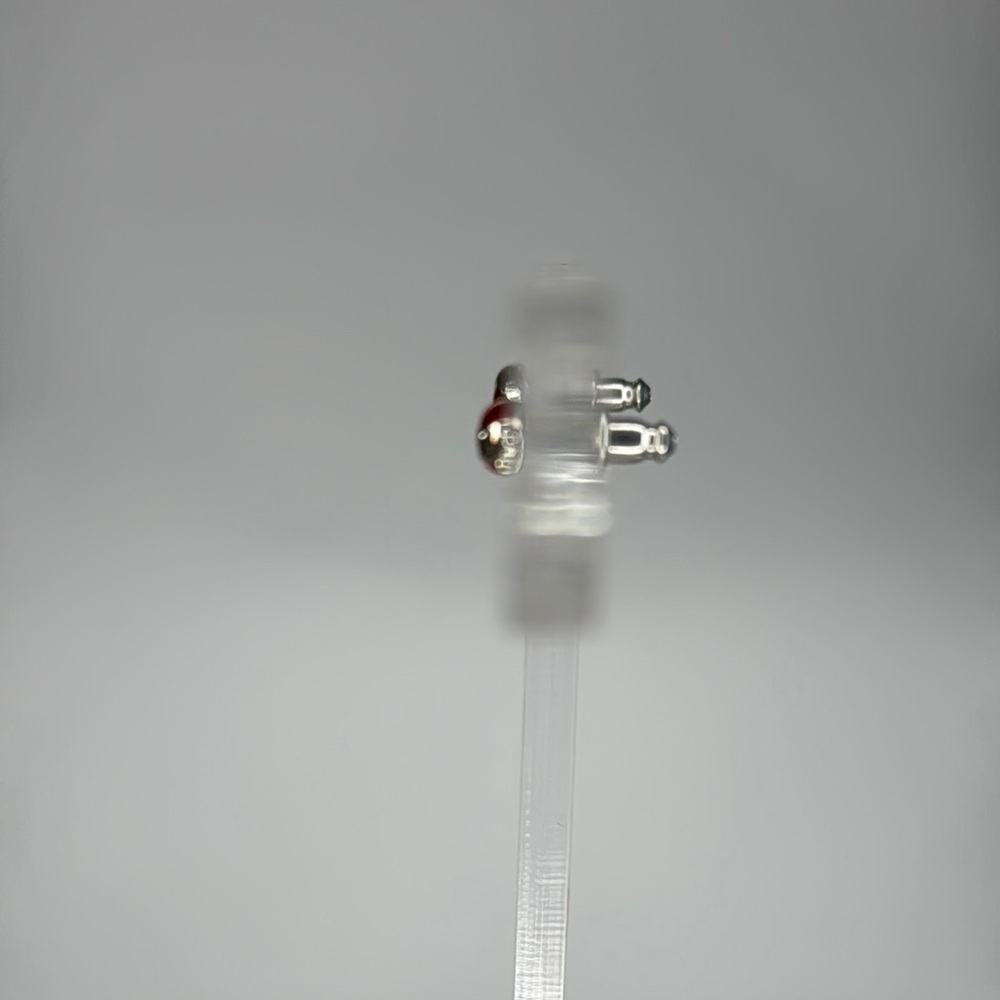 Red and Silver Stud Earrings with Classic Design - Picture 4 of 5